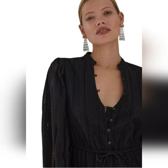 Forever That Girl Anthropologie Eyelet Black Dress Size XL Boho Chic - Picture 4 of 10